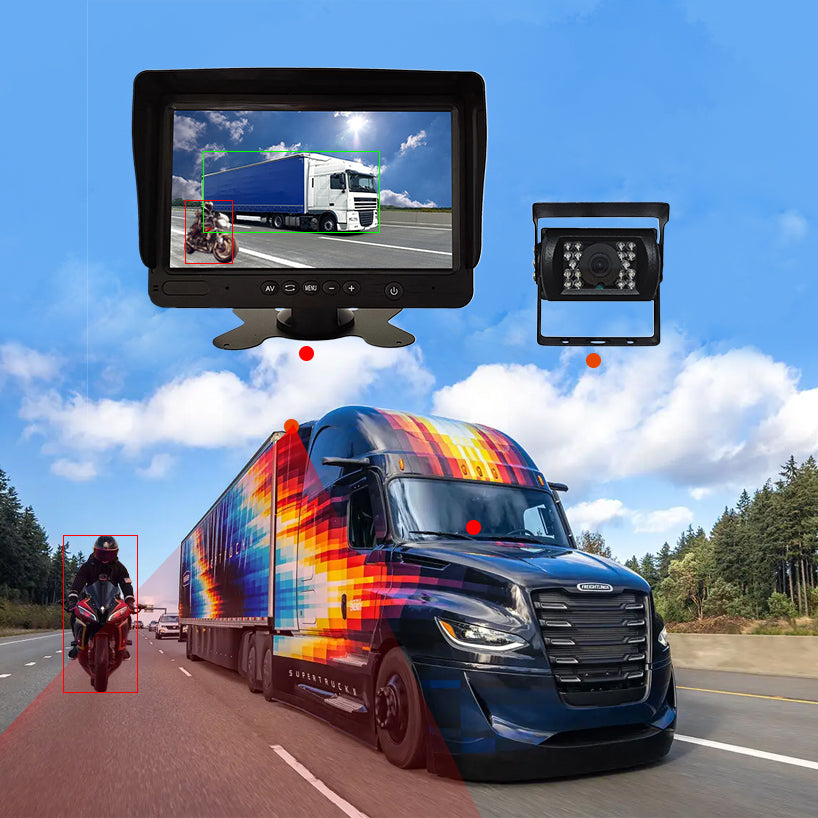 When the 7-inch AI camera encounters people or cars, it will promptly alarm through the 7-inch BSD display.
