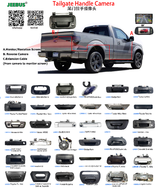 7-Inch Rearview Mirror Monitor with Tailgate Handle Camera for Pickup Trucks