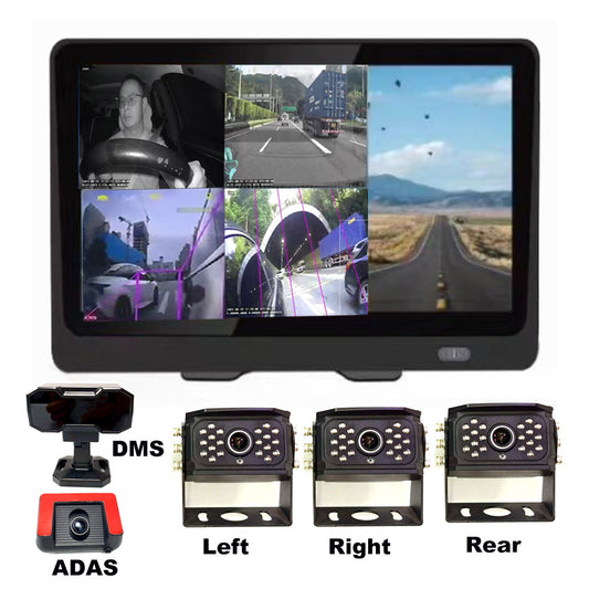 Truck Panoramic Intelligent Safety System: 5-Channel 10.1-inch 4G Remote AI Monitoring System with DMS ADAS BSD Functions