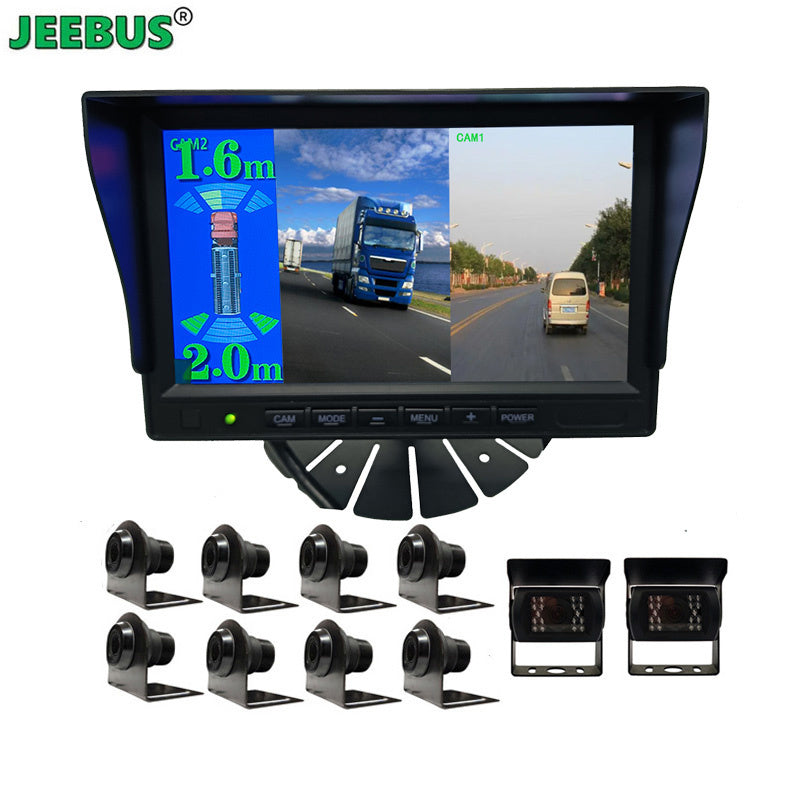 AHD 7inch 2CH Built in Ultrasonic Sensor Support Recording with Front Rear 1080P Backup Car Reverse Camera for Truck Bus Heavy Duty