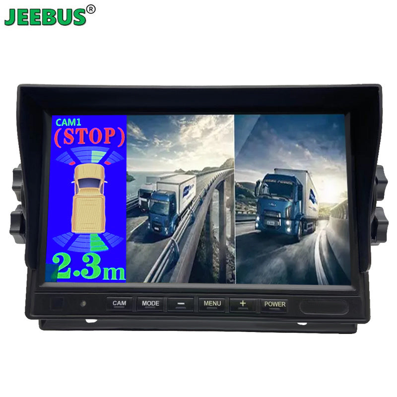 AHD 1080P Backup Camera 7inch 2CH Monitor Support SD Recording with Ultrasonic Sensor Monitoring System for Heavy Duty Truck Bus