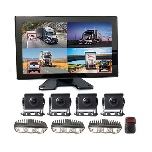 4CH BSD Touch Monitor with Camera System and LED Warning Lights for HeavyDuty Safety for Forklifts, Bulldozers, Excavators,Loaders