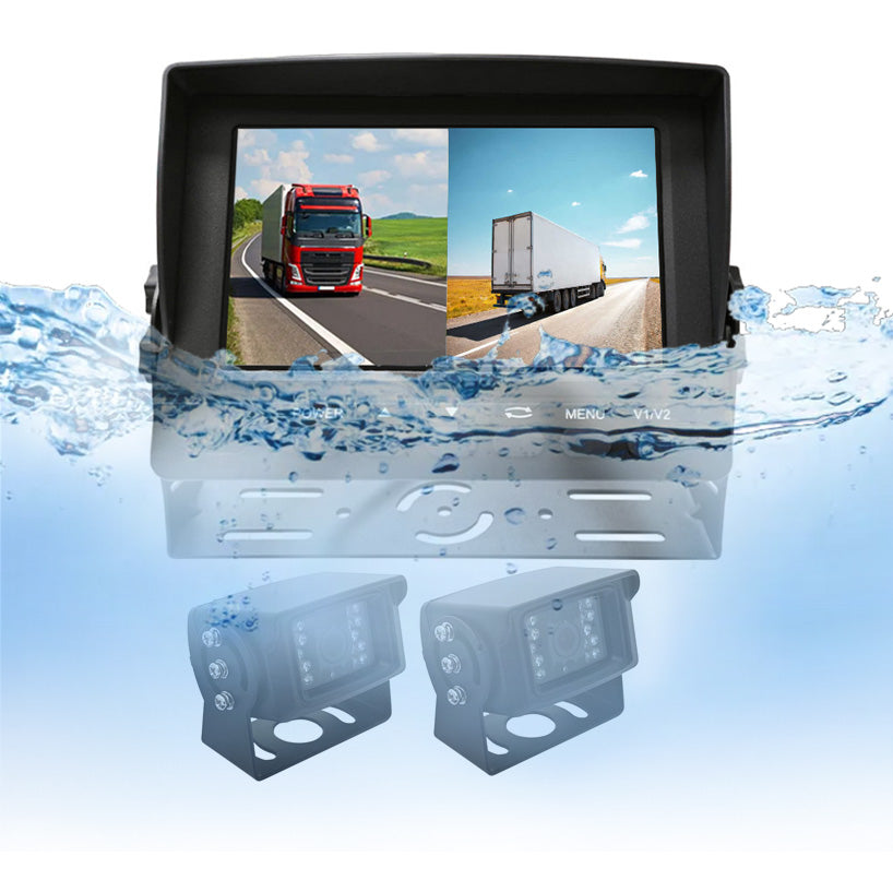 HD 1080P Night Vision Front&Rear Reverse Camera with 2CH 7inch Metal Waterproof IP69K Monitor Kit