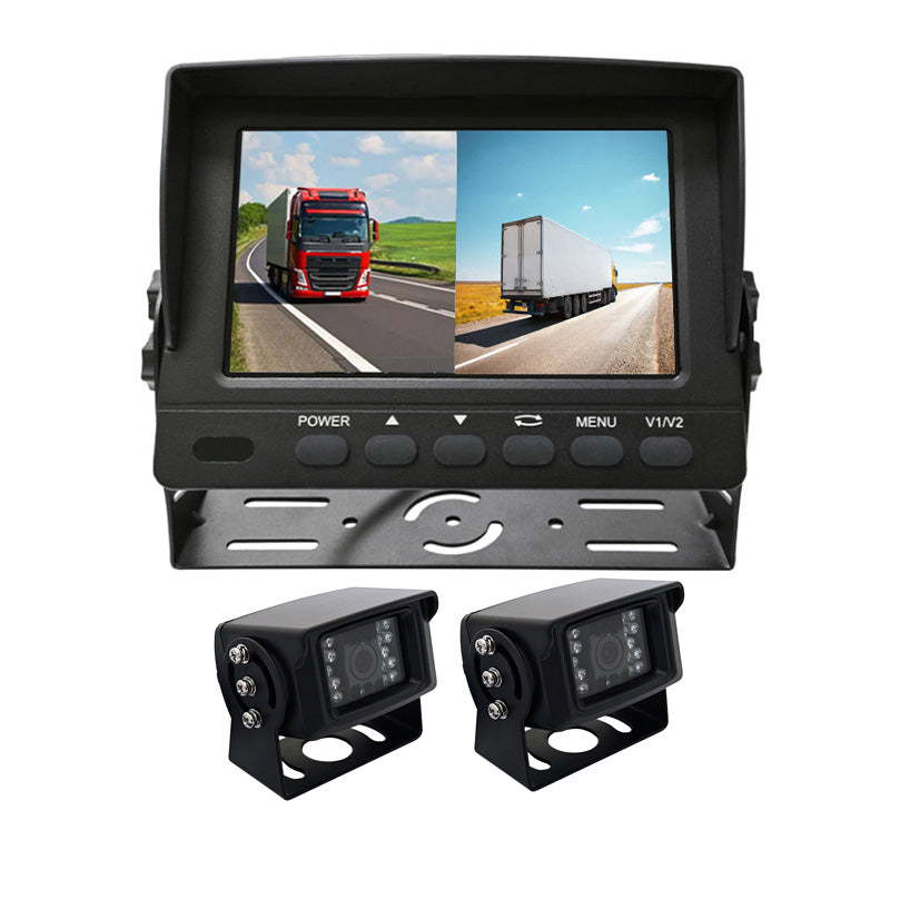 HD 1080P Night Vision Front&Rear Reverse Camera with 2CH 7inch Metal Waterproof IP69K Monitor Kit