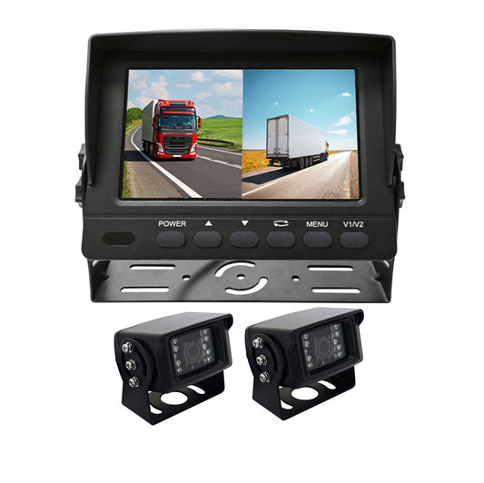 HD 1080P Night Vision Front&Rear Reverse Camera with 2CH 7inch Metal Waterproof IP69K Monitor Kit