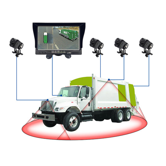4 Channel Bird Eye View Panoramic Video Heavy Duty Truck Parking Reversing 3D 360 Degree Camera System Kit For Garbage Removal Truck Bus