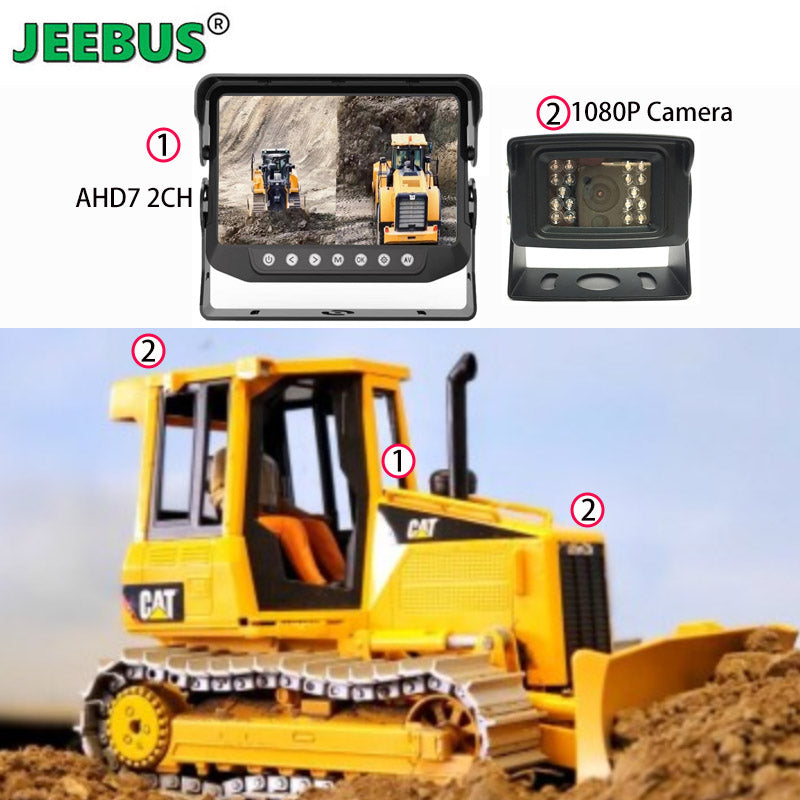 AHD 7inch 2CH Metal Waterproof Monitor with 1080P HD Backup Reverse Camera for Tractor Dozer Harvester