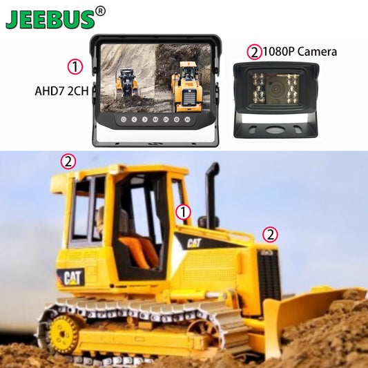 AHD 7inch 2CH Metal Waterproof Monitor with 1080P HD Backup Reverse Camera for Tractor Dozer Harvester
