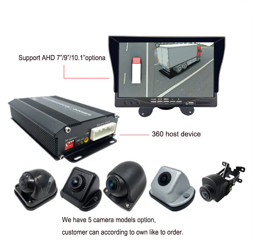 4 Channel Bird Eye View Panoramic Video Heavy Duty Truck Parking Reversing 3D 360 Degree Camera System Kit For Garbage Removal Truck Bus