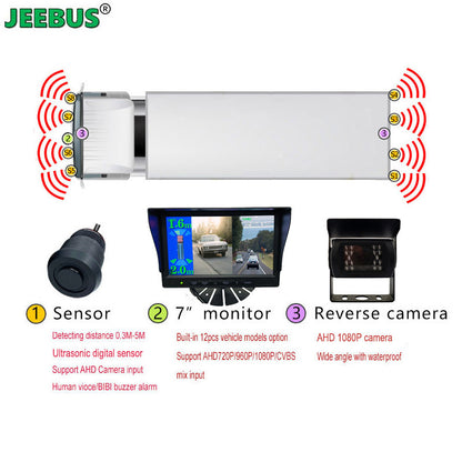 AHD 7inch 2CH Built in Ultrasonic Sensor Support Recording with Front Rear 1080P Backup Car Reverse Camera for Truck Bus Heavy Duty