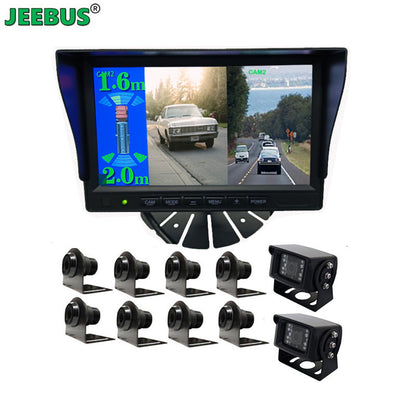 AHD 1080P Backup Camera 7inch 2CH Monitor Support SD Recording with Ultrasonic Sensor Monitoring System for Heavy Duty Truck Bus