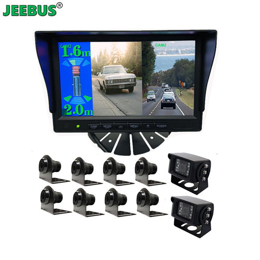 AHD 1080P Backup Camera 7inch 2CH Monitor Support SD Recording with Ultrasonic Sensor Monitoring System for Heavy Duty Truck Bus