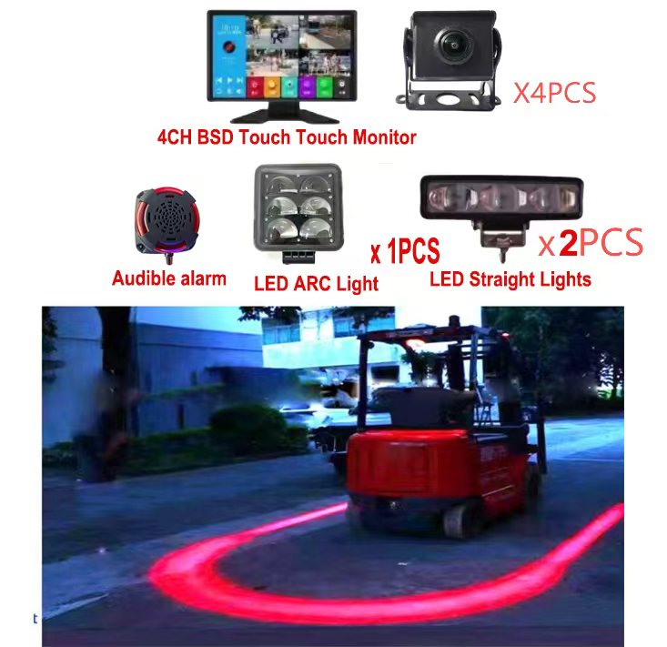 4-Channel BSD Touch Monitor & LED Red Zone Light Kit for Forklifts – Complete Warehouse Safety System